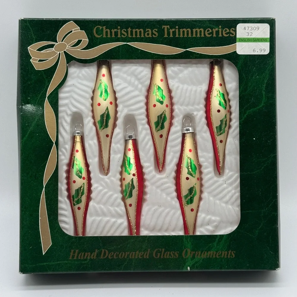 Vintage Bradford Christmas Trimmeries Glass Ornaments Box Set 6 Mini Red 4